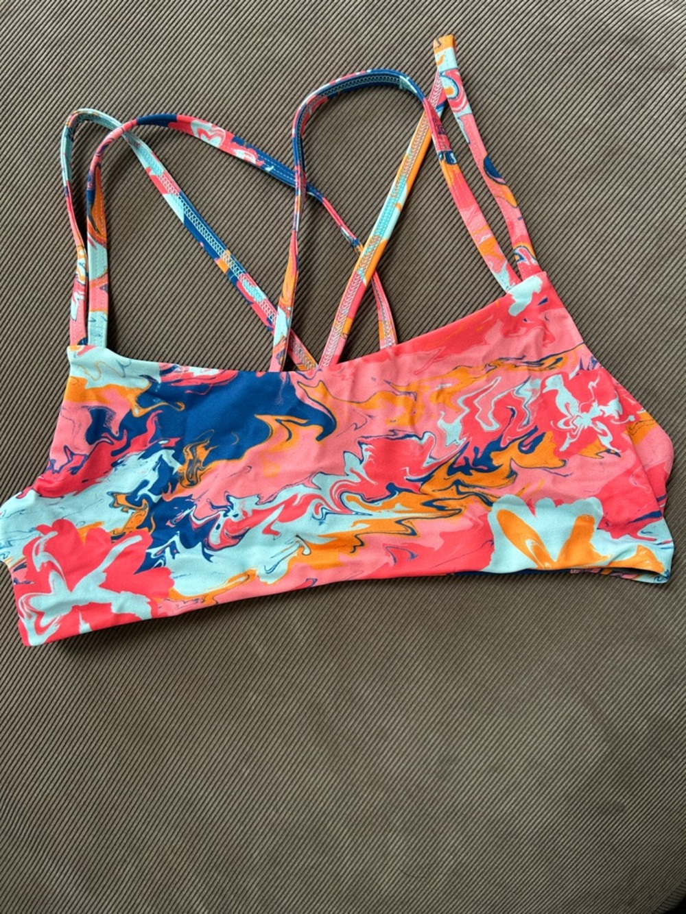 JOLYN Marble Print Strappy Bikini Top - Coral, Blue, Aqua